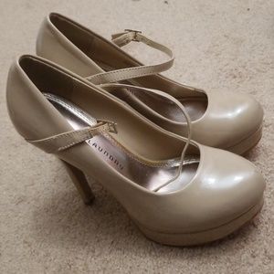 Nude patent platform mary janes